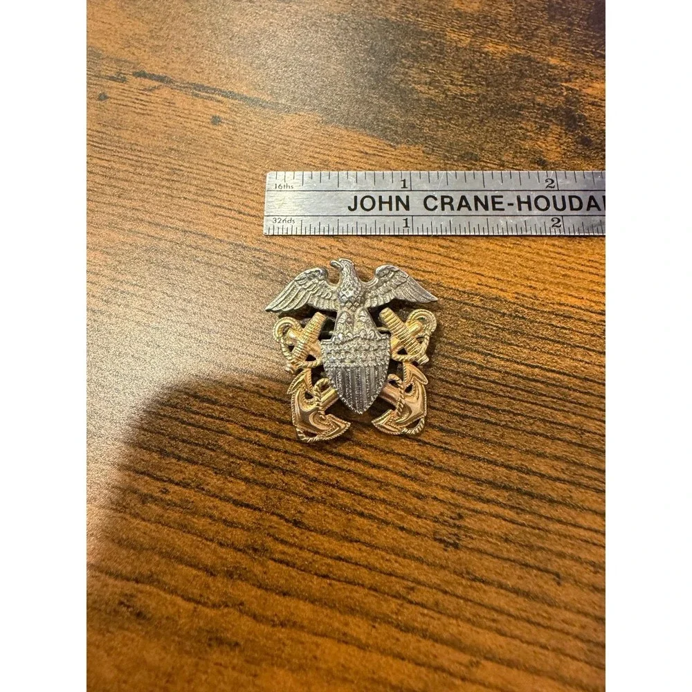Vintage US Navy OfficerCap Device Pin Sterling Silver 1/10 10K Gold Filled Eagle